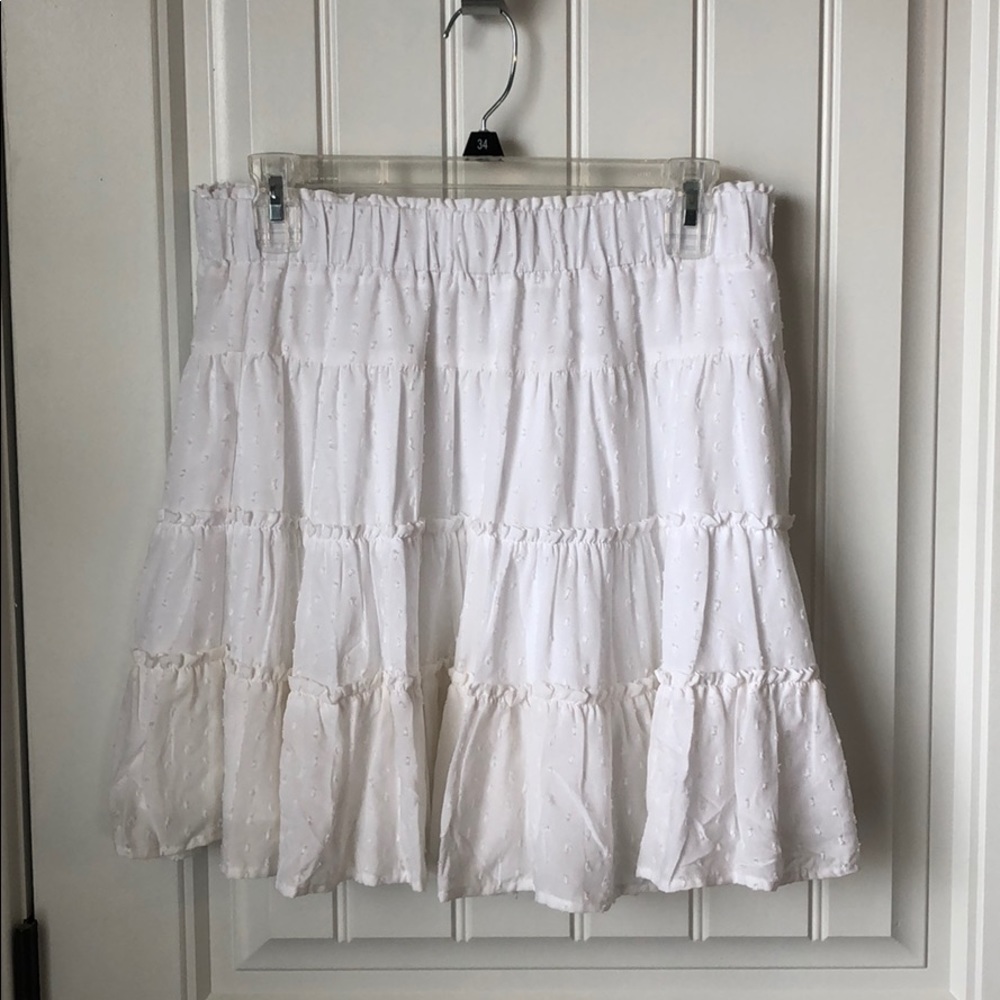 Loft White Embroidered Ruffle Skirt